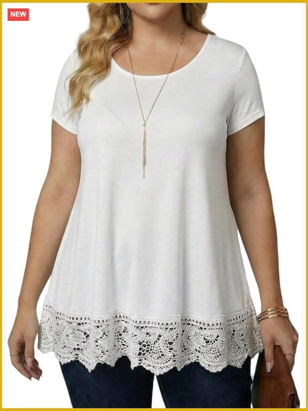 Plus Size Tunic Top Loose Fit Lace Extender Short Sleeve